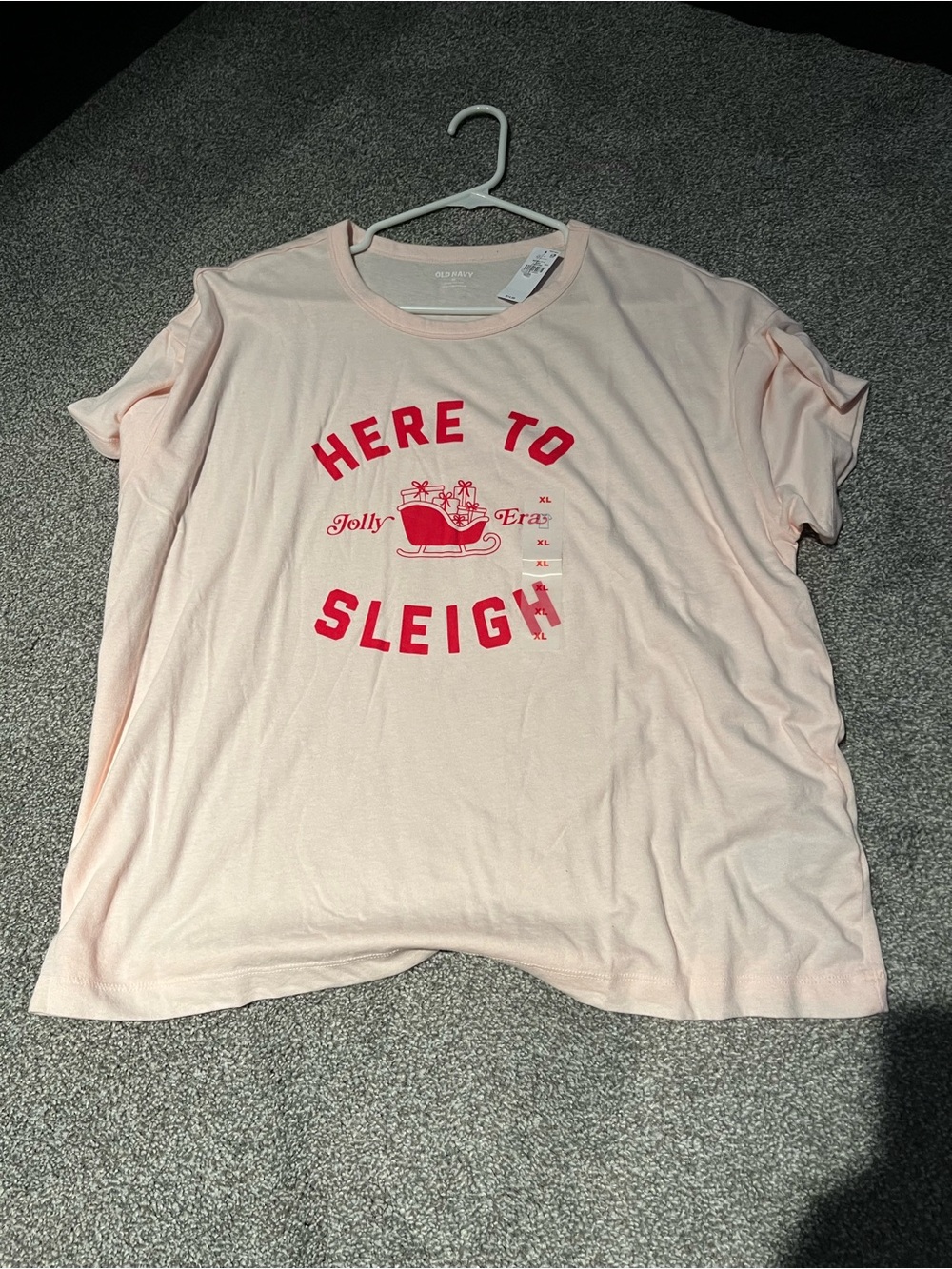 Old Navy Here to Sleigh Christmas Pink Graphic Tee - Jolly Era